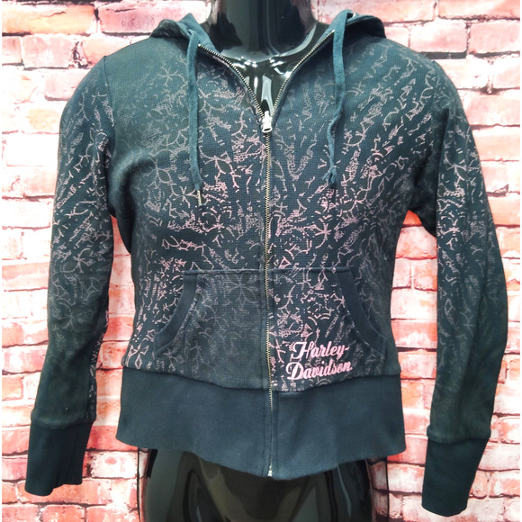 HARLEY DAVIDSON REVERSIBLE WOMENS HOODIE SWEATSHIRT S FLORAL LEOPARD PRINT - Picture 5 of 10